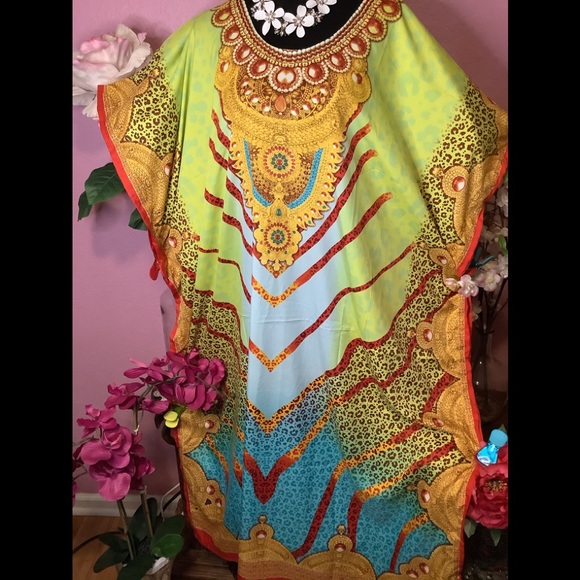 🌼NWT WINLAR🐅 VIBRANT LEOPARD COVERUP CAFTAN - Picture 9 of 14